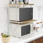 nozama 3 Tier Wooden Microwave Stand Shelf with Metal Frame Kitchen Storage Shelf Rack Home Office 3 Tier Storage Stand Rack for Printer and Microwave