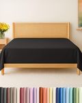 Full Size Flat Bed Sheet - Hotel Luxury Single Flat Sheet Only - Wrinkle Free and Fade Resistant Flat Sheet - Extra Soft, Comfy and Breathable Flat Sheet for Women and Men - Black Top Flat Sheet Only