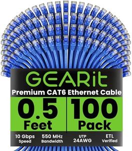 GearIT Cat 6 Ethernet Cable 0.5 ft 6-Inch (100-Pack) - Cat6 Patch Cable, Cat 6 Patch Cable, Cat6 Cable, Cat 6 Cable, Cat6 Ethernet Cable, Network Cable, Internet Cable - Blue 0.5 Foot