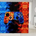 Erosebridal Flame Gaming Shower Curtain for Boys 72" Wx72 L,Teens Wolf Gamer Room Decor Bath Curtain Game Console Bathtubs Shower Curtain Set,Kids Gamepad Video Games Toilet Decor,Blue Orange