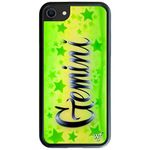 Wildflower Cases - Zodiac Airbrush Gemini Case, Compatible with Apple iPhone 6/7/8/SE | Green, Stars, Zodiac, Trendy - Protective Black Bumper, 4ft Drop Test Certified, Women Owned Small Business