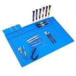 Anti-Static ESD Safe Magnetic Soldering Mat, Silicone Repair Mat, Includes Repair Tools Kit and Anti Static Grounding Wire for BGA Soldering Iron, Heat Gun, Cell Phone Laptop (18 x 12 inch)