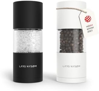LARS NYSØM Salt and Pepper Grinder Set, Manual Salt and Pepper Mills with Adjustable Ceramic Grinder, Design Spice Shaker Set (Black/White)