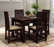 Winntage Solid Sheesham Wood 4 Seater Dining Table Set | Modern Dining Room Set with 4 Cushioned Chairs and Bench for Home Livingroom Dining Room Hall Office Restaurant and Hotel (Walnut Finish-3)