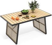 YITAHOME Outdoor Patio Dining Table for 4-6, Rectangular Table with Faux Wood Tabletop, Outside Table for Patio Balcony Porch Poolside - Black & Nature Wood