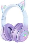 SIMGAL Bluetooth Cat Ear Headphones for Kids & Adults, Wireless & Wired Mode Foldable Headset with Mic, RGB LED Light, for Girls Women School Gaming, Compatible with Mobile Phones PC Tablet (Purple)