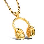 SAWADA Hip Hop Punk Style Stainless Steel Headphone Pendant Necklace DJ Music Chain Necklace Gold