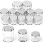 Swpeet 12 Packs 2 oz 4 oz 8 oz Transparent Glass Jar with Silver Lid Assortment Kit, Round Containers Cosmetic Glass Jars with Lids Travel Jars Cosmetic Containers for Cream, Lotion