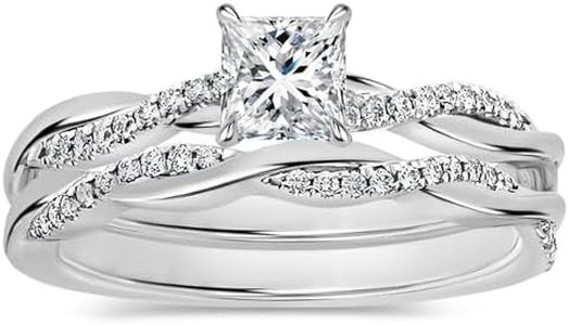 ALLORYA 925 Sterling Silver Solitaire Swirl Engagement Ring Set for Women with 0.75 ctw, Princess (0.50 ct) & Round (0.25 ct) Cubic Zirconia, Size 9