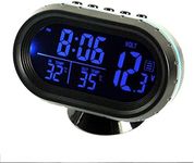 Riloer Car Thermometer with LCD Clock, Multi-function LCD Voltmeter Gauge, 12-24V Electronic Clock Alarm Monitor, H841362-73