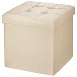 BRIAN & DANY Folding Storage Ottoman, Faux Leather Cube Foot Stool with Storage, Ottoman Box with Highly Elastic Sponge Filling, Beige, 38 x 38 x 38 cm