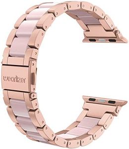 Wearlizer Compatible with Apple Watch Bands 42/44/45/46/49mm Mens Womens Wristband for iWatch SE Strap Stainless Steel Pink Resin Stylish for iWatch Series 11 10 9 8 7 6 5 4 3 SE/Ultra 3 2 1