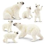 toymany 6PCS Polar Bear Figurines Toy with Polar Bear Cub, 3-11CM Realistic Plastic Arctic Animals Figures Family Set for Christmas Educational Toys Cake Toppers Birthday Gift for Kids