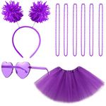 Gionforsy Women Costume Accessories Set Spirit Day Tutu Costume Set Pom Pom Accessory Set for Spirit Week (Style1-Purple)