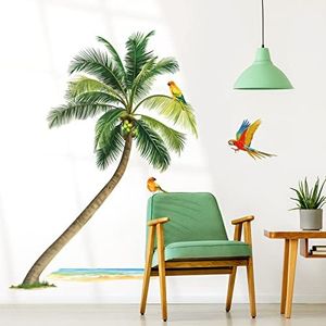 wondever Palm Tree Wall Stickers Tropical Plants Birds Peel and Stick Wall Art Decals for Living Room Bedroom TV Wall (H:46 Inches)