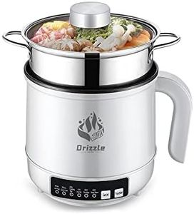 Drizzle Electric Steamer 1.8L - Multifunctional Hot Pot Non-stick Pan - Portable Rapid Ramen Cooker - Boil Dry Protection - For Noodles, Steak, Eggs, Stir-Frying, Pasta, Oatmeal
