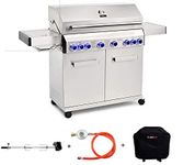 CosmoGrill Outdoor Gas Barbecue 6+2 Platinum Stainless Steel Gas Grill BBQ Garden (GAS BBQ WITH COVER AND ROTISSERIE)