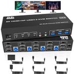 8K@60Hz Displayport +2 HDMI USB3.0 KVM Switch 3 Monitors 4 Computers, 2 HDMI 2.1 + DP 1.4Triple Monitor KVM Switch with Audio Microphone +3 USB3.0 Ports, Triple Monitor Keyboard Mouse Switcher