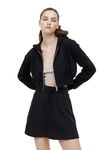 Besick Black Premium Cotton Cropped Zip Up Relaxed Fit Hooded Jacket For women_M