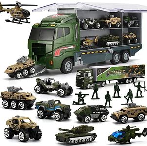 26 in 1 Military Cars + Transport Vehicle Set, Military Vehicles Soldiers Die-Cast Models, Toy Cars Storage in Truck Truck, Army Vehicles Toy for Children Girls Boys