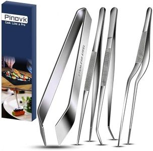 Cooking Tweezers, 4 Piece Set 6.3 inches Stainless Steel Kitchen Tweezers Culinary with Chef Cooking Utensils for Cooking Food Design styling