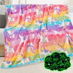 Big Unicorn Glow in The Dark Soft Blanket Unicorn Gifts for Kids Adult Birthday Light Up Rainbow Unicorn Toy Bedroom Bed Decor Luminous Blanket Thanksgiving Christmas Glowing Throw Warm 50"x60"