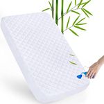 Biloban Bamboo Viscosed Waterproof Crib Mattress Protector, Crib Mattress Protector Waterproof (52"x 28"), Quilted Crib Mattress Pad Cover, Soft and Breathable with 9 Inches Deep Skirt, White