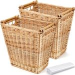 Mifoci 2 Pcs Wicker Trash Basket Wicker Garbage Can Bathroom Rattan Woven Waste Basket Wicker Trash Can with 50 Plastic Garbage Bags for Bedroom Laundry Farmhouse Storage(Light Brown, White, Wicker)