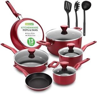 NutriChef 13 Pcs. Nonstick Kitchen Cookware PFOA-Free Heat Resistant Kitchenware Set w/Saucepan, Frying Pans, Cooking Pots, Casserole, Lids, & Utensils, Red