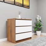 VIKI Dresser With 3 Drawers,Chest Of 3 Drawers,Clothes Storage,Matte Finish Organizer Unit For Bedroom,Hallway,Entryway,Easy Pull Drawers,Width 80Cms,Brussel Walnut&Frosty White|1 Year Warranty