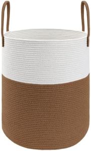 JMvicyroam Large Woven Laundry Basket Hamper,100L Cotton Rope Storage Bin for Blankets,Toys and Clothes,Decorative Tall Nursery Hamper for Living Room,Baby Nursery,Bathroom and Bedroom,White and Brown