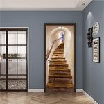 FLFK 3D Stone Ladder Peel and Stick Door Stickers Self-Adhesive Door Wallpaper Waterproof Removable Door Murals Decal for Bedroom Wardrobe Home Office Decor 30.3"x78.7"