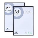A4 Aluminum Black Photo Frame with Perspex Safety Glass front,21x30cm Metal Picture Frame Collection,Certificate Frame Wall Gallery Collage Frames for wall mount and tabletop display,Set of 2