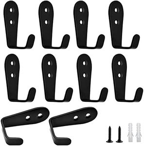 Ymaiss 10Packs Stainless Steel Hooks for Hanging, Heavy Duty Wall Hooks, Coat Hooks, Single Robe Hook, Bathroom Towel Hooks, Key Hooks for Bathroom, Kitchen,etc(Black L Shaped Large 3mm Thickness)