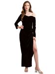 Golden Kite Women Black Solid Off-Shoulder,Side Slit Maxi Dress