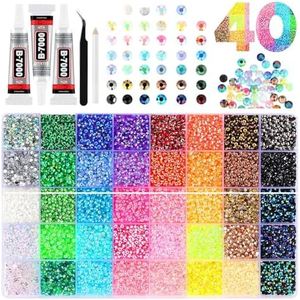 40 Colors Resin Jelly Rhinestones for Bedazzling, 3mm 32000 Pcs Flatback Gems for Crafting,Rhinestone Kit with B7000 Glue for Nail Rhinestones, Shoes, Crafts, Diamond Art & DIY Bedazzler Projects