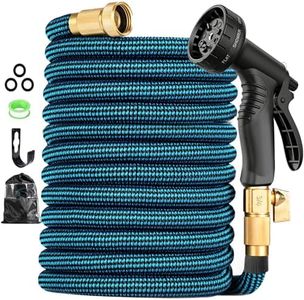 Expandable Garden Hose 100ft Water Hose with 10 Function Nozzle Flexible Expending Hose Kink Free,3-Layers Latex and 3/4 Solid Solid Fittings Retractable Collapsible Gardening Hose Pipe with Hook Blue