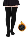 Thigh High Socks for Women Warm Thick Fleece Lined Thigh Highs Extra Long Boot socks Leg Warmers, Black, One Size