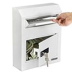 Key Drop Box, Safe Boxes with Lock for Business, Money Cash Drop Slot Locking Box Wall Mounted Office Mailbox, Electronic Programmable Lock with Key Indoor Use - 15" x 12" x 4" - White