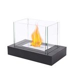 JHY DESIGN Rectangular Tabletop Fire Bowl Pot with Four-sided Glass 35cmL Portable Tabletop Fireplace–Clean-Burning Bio Ethanol Ventless Fireplace for Indoor Outdoor Patio Parties Events