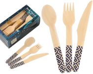 Rosh Pinnah, Disposable Wooden Cutlery Set, Stylish Blue-Foiled Utensils, 90 Pcs (30 Forks, 30 Knives, 30 Spoons) - 100% Compostable & Biodegradable (Blue)