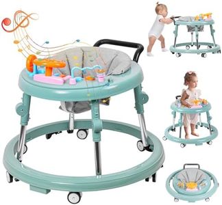 ErmeiRabbit Baby Walker Foldable, Baby Walkers and Activity Center for Boys Girls Babies 6-12 Months with Feeding Tray & Music, and 5 Adjustable Heights, Baby Walker with Wheels…