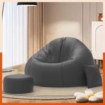 Pi Bean Bags with Beans Filled 4XL Luxura Elite Bean Bag Sofa with Free Cushion and Footrest - Official : ChillNest Bean Bag Combo (Matching Color : Regular, Dark-Grey)