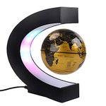 Floating Globe with Colored LED Lights C Shape Anti Gravity Magnetic Levitation Rotating World Map for Children Gift Home Office Desk Decoration (Gold, Without switch)