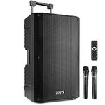 VONYX VSA700 15" Portable PA Active Speaker System Complete Set, Big Bluetooth Speaker with Battery, Including 2 Wireless Microphones, Powered PA Speaker, Rechargeable Battery and Bluetooth - 1000W