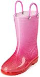 Puddle Play Kids PVC Glitter Rain Boots - Easy On Handles - For Girls and Boys, Lightweight, Sparkly, Toddler 9 (Pink/Red)