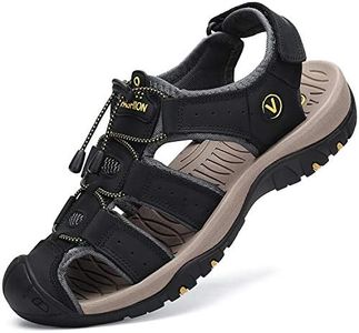 FLARUT Men's Sport Sandals Outdoor Hiking Sandals Closed Toe Leather Athletic Lightweight Trail Walking Casual Sandals Water Shoes (A-Black,43)