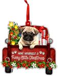 COUPLE FOX Pug Gold Dog Ornaments Christmas Tree, Pug Aluminum Ornament (NOT 3D), Christmas Decoration 2023 for Pug Lovers, Dog Mom, Dog Dad, Pet Lovers