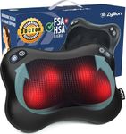Zyllion Shiatsu Back and Neck Massager - Cordless Rechargeable 3D Kneading Deep Tissue Massage Pillow with Heat, Rotation and 2 Speed Levels for Muscle Pain Relief - Black (ZMA-34RB-BK)