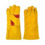 WISHPOOL Welding Gloves Heat & Fire Resistant Leather Cut Proof High Temperature Hot Metal Thermal Work Safety Protective Heavy Duty Safety Leather Hand Gloves (PACK OF 1 PAIR, YELLOW 14 INCH)